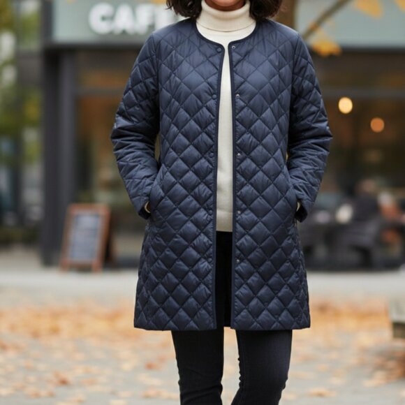 Uniqlo Ultra Light Down Compact Diamond Quilted Long Parka Coat Navy Blue 3XL - Picture 2 of 7